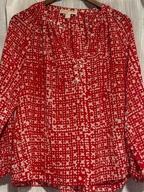 Michael Kors Boho Style Blouse Long Sleeve Red/White Size M